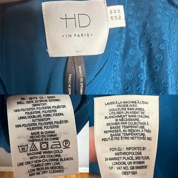 Anthropologie HD in Paris Celeste Swiss Dot Chiffon Teal Blue Dress - Picture 11 of 11